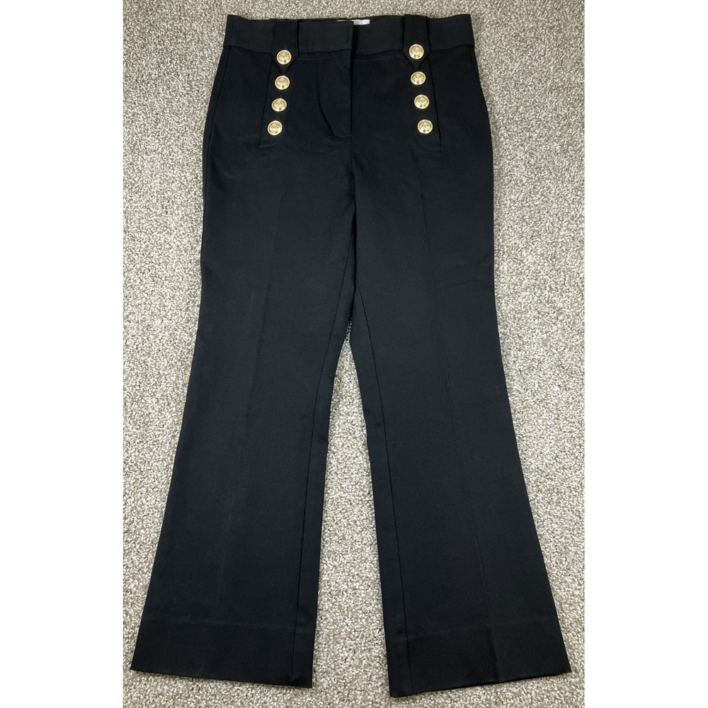 10 Crosby Derek Lam Black Robertson Flare Pants Gold Buttons Sz 8 RTL $385